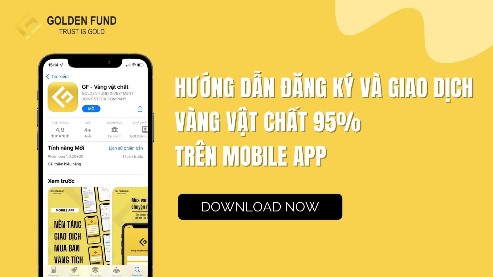 HƯỚNG DẪN ĐĂNG KÝ VÀ GIAO DỊCH VÀNG VẬT CHẤT 95% TRÊN MOBILE APP